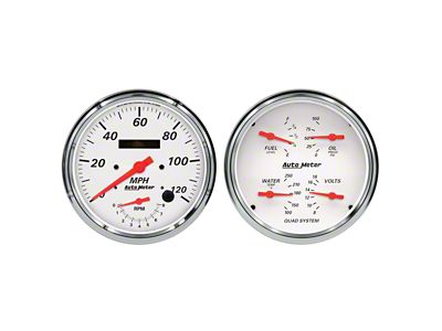 Auto Meter Arctic White Series 5-Inch Quad and Tachometer/Speedometer Gauge Kit (Universal; Some Adaptation May Be Required)