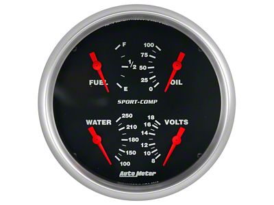 Auto Meter Sport-Comp Series 5-Inch Quad Gauge; 0 ohm Empty to 90 ohm Full (Universal; Some Adaptation May Be Required)