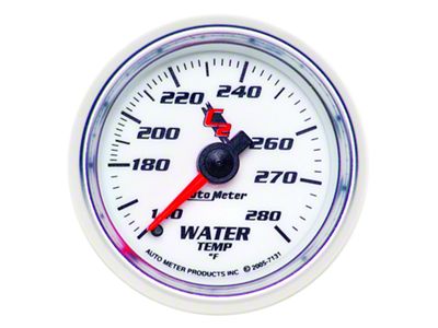Auto Meter C2 Series 2-1/16-Inch Water Temperature Gauge; 140-280 Fahrenheit; Mechanical (Universal; Some Adaptation May Be Required)
