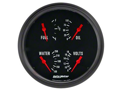 Auto Meter Z-Series 5-Inch Quad Gauge; 0 ohm Empty to 90 ohm Full (Universal; Some Adaptation May Be Required)