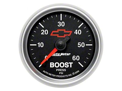 Auto Meter Boost Gauge with Chevy Red Bowtie Logo; 0-60 PSI; Mechanical (Universal; Some Adaptation May Be Required)