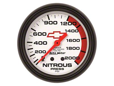 Auto Meter Chevy White Series 2-5/8-Inch Nitrous Pressure Gauge; 0-2000 PSI; Mechanical (Universal; Some Adaptation May Be Required)