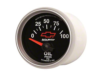 Auto Meter Oil Pressure Gauge with Chevy Red Bowtie Logo; Electrical (Universal; Some Adaptation May Be Required)