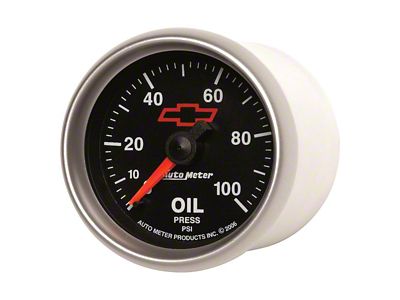 Auto Meter Oil Pressure Gauge with Chevy Red Bowtie Logo; Mechanical (Universal; Some Adaptation May Be Required)