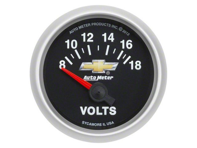 Auto Meter Voltmeter Gauge with Chevy Gold Bowtie Logo; Electrical (Universal; Some Adaptation May Be Required)