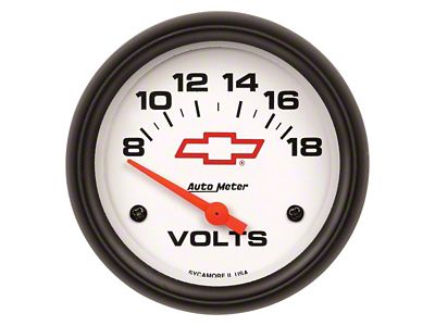 Auto Meter Voltmeter Gauge with Chevy Red Bowtie Logo; Electrical (Universal; Some Adaptation May Be Required)
