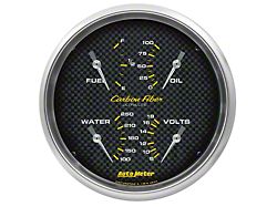 Auto Meter Carbon Fiber Series 5-Inch Quad Gauge; 240 ohm Empty to 33 ohm Full (Universal; Some Adaptation May Be Required)