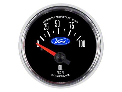 Auto Meter Oil Pressure Gauge with Ford Logo; Electrical (Universal; Some Adaptation May Be Required)