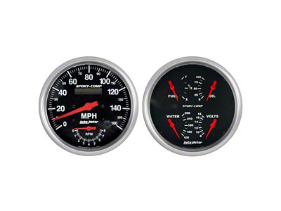 Auto Meter Sport-Comp Series 5-Inch Quad and Tachometer/Speedometer Gauge Kit (Universal; Some Adaptation May Be Required)