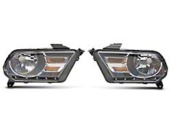 Raxiom Axial Series OEM Style Replacement Headlights; Black Housing with Chrome Accents; Clear Lens (10-12 Mustang w/ Factory Halogen Headlights)