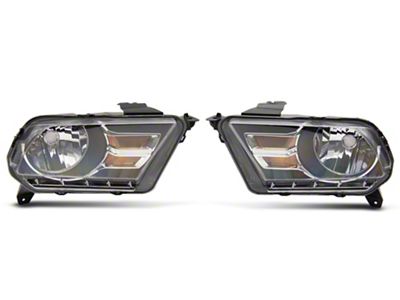 Raxiom Axial Series OEM Style Replacement Headlights; Black Housing with Chrome Accents; Clear Lens (10-12 Mustang w/ Factory Halogen Headlights)