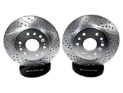 Drilled Slotted Rotors Power Stop AR8359XPR Drilled & Slotted Brake Rotors – Front Pair, Cooler Braking, Zinc Plated Drilled Slotted Rotors For Street Use