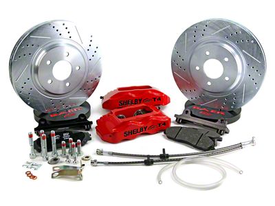 Baer Track4 Front Big Brake Kit with Shelby Logo and 13-Inch Rotors; Red Calipers (79-93 Mustang w/ 94-04 Spindles; 94-04 Mustang)