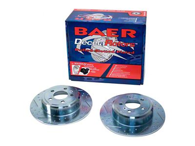 Baer Sport Drilled and Slotted Rotors; Rear Pair (09-23 RWD Challenger SE & SXT w/ Single Piston Front Calipers & Solid Rear Rotors)