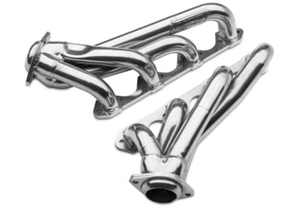 BBK 1-5/8-Inch Unequal Length Shorty Headers; Polished Silver Ceramic (79-93 5.8L Mustang)