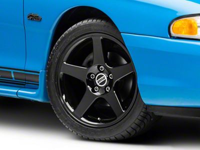Staggered 2003 Cobra Style Gloss Black 4-Wheel Kit; 17x9/17x10.5; 26mm/27mm Offset (94-98 Mustang)