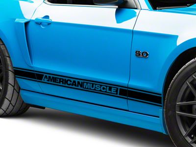 SEC10 Rocker Stripes with AmericanMuscle Logo; Gloss Black (05-14 Mustang)