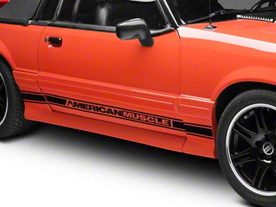 SEC10 Rocker Stripes with AmericanMuscle Logo; Gloss Black (79-93 Mustang)