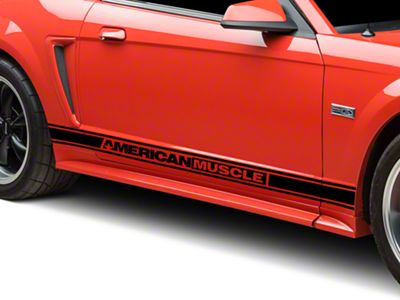 SEC10 Rocker Stripes with AmericanMuscle Logo; Gloss Black (94-04 Mustang)