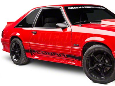 Rocker Stripes with Cobra Lettering; Black (79-93 Mustang)