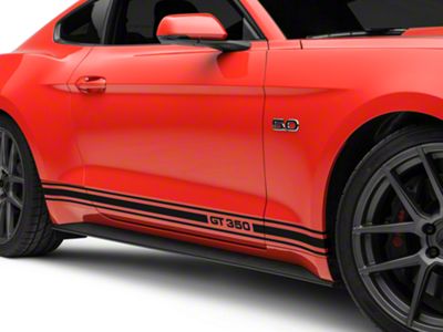 SEC10 Rocker Stripes with GT350 Logo; Gloss Black (15-23 Mustang)