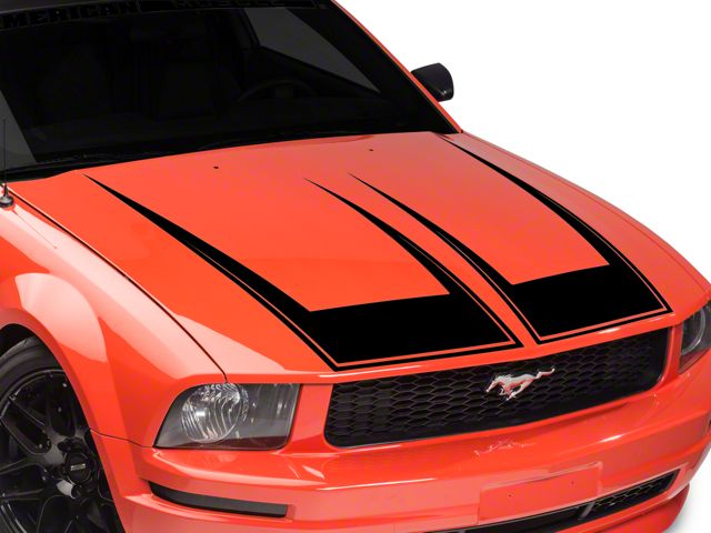 SEC10 Pinstriped Hood Decal; Gloss Black (05-09 Mustang GT, V6)