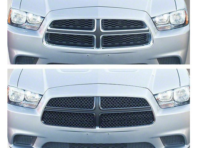 Grille Overlay; Gloss Black ABS 4 Pieces Tape-On (2011 Charger)