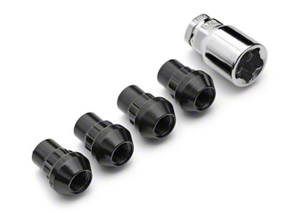 Locks with Key for Black Acorn Lug Nuts; 1/2-Inch x 20 (79-14 Mustang)