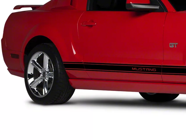 Rocker Stripes with Mustang Lettering; Black (05-14 Mustang)