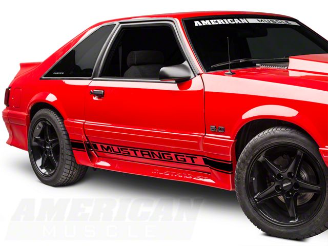 Rocker Stripes with Mustang GT Lettering; Black (79-93 Mustang)