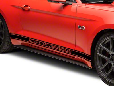 SEC10 Rocker Stripes with AmericanMuscle Logo; Gloss Black (15-23 Mustang)