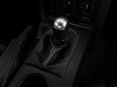 SpeedForm Premium Black Leather Shift Boot; Silver Stitch (05-09 Mustang w/ Manual Transmission)