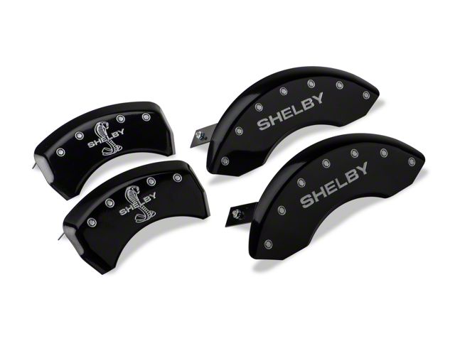 MGP Brake Caliper Covers with Shelby Snake Logo; Black; Front and Rear (10-14 Mustang GT w/o Performance Pack, V6)