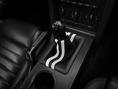 SpeedForm Premium Black Leather Shift Boot; Dual White Stripe (05-09 Mustang GT, V6)