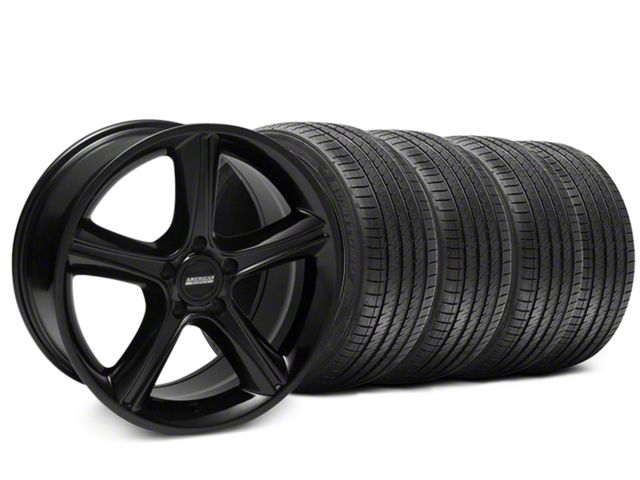 2010 GT Premium Style Black Wheel and Sumitomo Maximum Performance HTR Z5 Tire Kit; 18x9 (87-93 Mustang w/ 5-Lug Conversion)