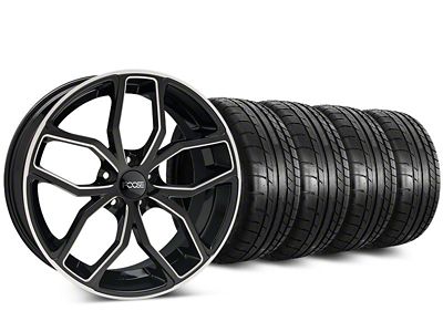 Staggered Foose Outcast Black Machined Wheel and Mickey Thompson Tire Kit; 20-Inch (15-23 Mustang GT, EcoBoost, V6)