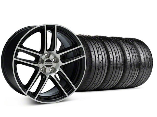 Staggered Laguna Seca Style Black Machined Wheel and Sumitomo Maximum Performance HTR Z5 Tire Kit; 19x9/10 (05-14 Mustang)