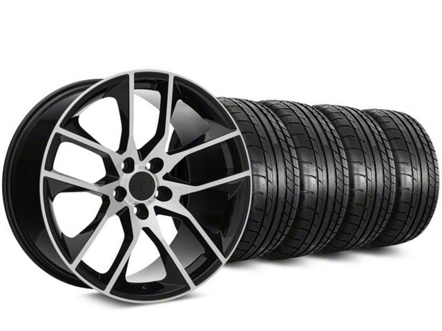 Staggered Magnetic Style Black Machined Wheel and Mickey Thompson Tire Kit; 19x8.5/10 (05-14 Mustang)