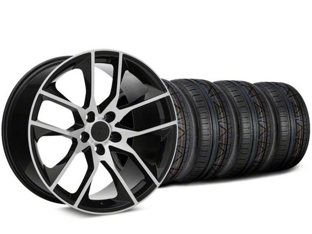 Staggered Magnetic Style Black Machined Wheel and NITTO INVO Tire Kit; 19x8.5/10 (05-14 Mustang)