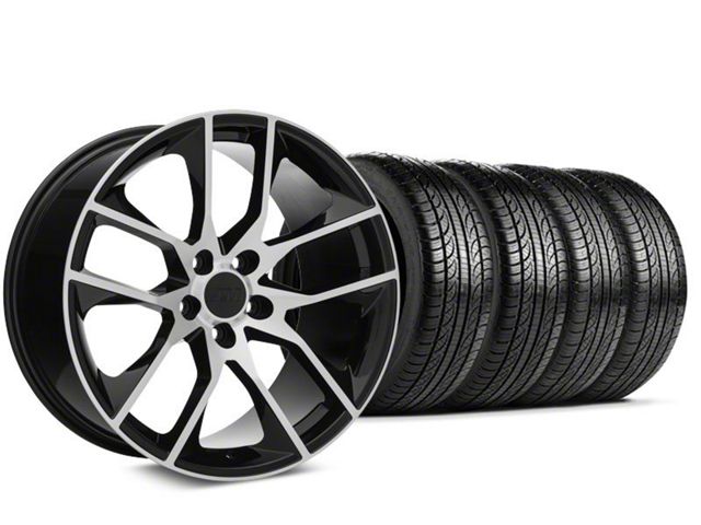 Staggered Magnetic Style Black Machined Wheel and Pirelli Tire Kit; 19x8.5/10 (05-14 Mustang)
