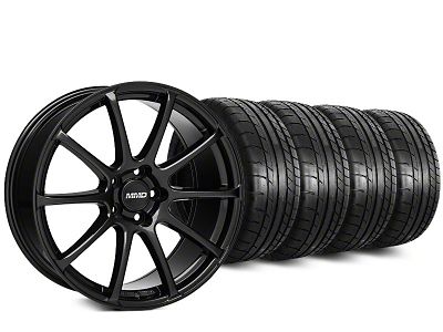 Staggered MMD Axim Gloss Black Wheel and Mickey Thompson Tire Kit; 20-Inch (15-23 Mustang GT, EcoBoost, V6)