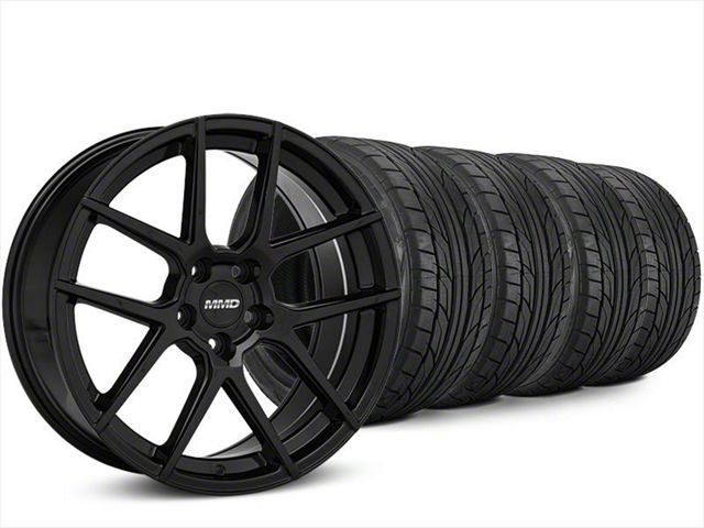 Staggered MMD Zeven Black Wheel and NITTO NT555 G2 Tire Kit; 20x8.5/10 (15-23 Mustang GT, EcoBoost, V6)