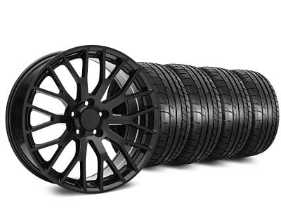 Staggered Performance Pack Style Black Wheel and Mickey Thompson Tire Kit; 20-Inch (15-23 Mustang GT, EcoBoost, V6)