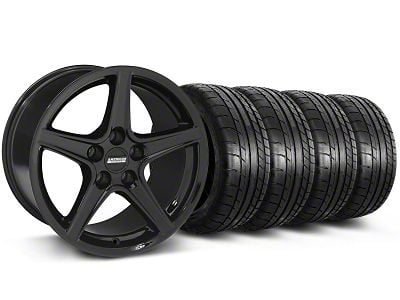 Staggered Saleen Style Black Wheel and Mickey Thompson Tire Kit; 19x8.5/10 (05-14 Mustang GT, V6)
