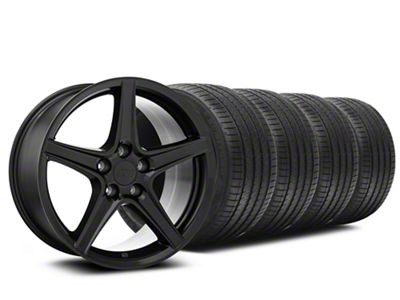 Staggered Saleen Style Black Wheel and Sumitomo Maximum Performance HTR Z5 Tire Kit; 18x9/10 (05-14 Mustang GT, V6)