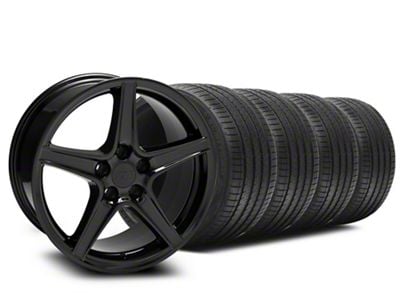 Saleen Style Black Wheel and Sumitomo Maximum Performance HTR Z5 Tire Kit; 18x9 (05-14 Mustang GT, V6)