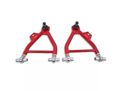 BMR Adjustable Front Lower Coil-Over Arm Arms; Rod End; Tall Ball Joint; Red (94-04 Mustang)