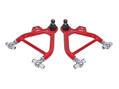 BMR Adjustable Front Lower Coil-Over Arm Arms; Rod End; Standard Ball Joint; Red (79-93 Mustang)