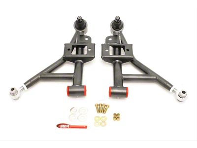 BMR Adjustable DOM Front Lower Control A-Arms; Polyurethane/Rod End Combo; Black Hammertone (93-02 Camaro)