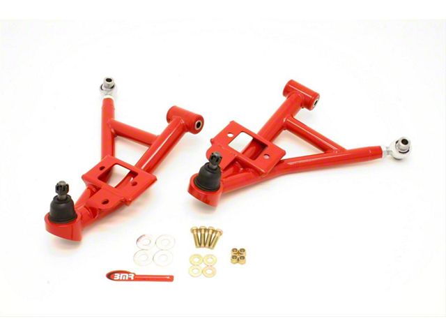 BMR Adjustable DOM Front Lower Control A-Arms; Polyurethane/Rod End Combo; Red (93-02 Camaro)